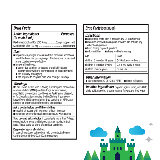 Nutrition facts for KinderMed Kids' Cough and Congestion.